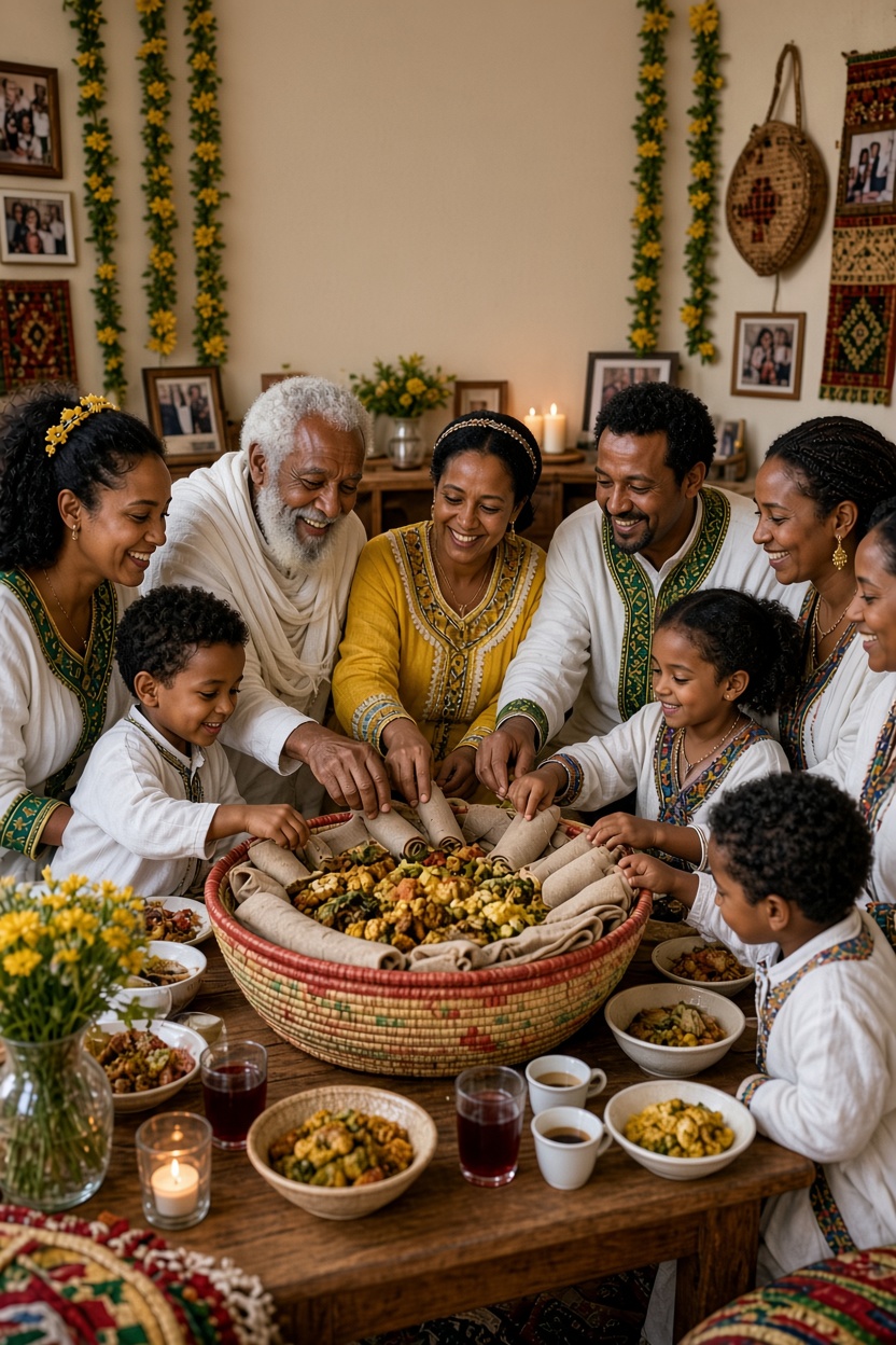Traditional Ethiopian coffee ceremony being served at Hery Cafe